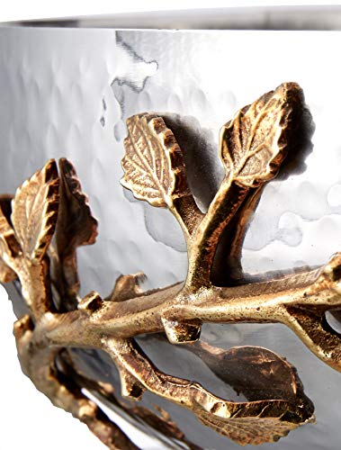 Golden Vine Hammered Salad Bowl, 12-Inch, Silver/Gold - EK CHIC HOME