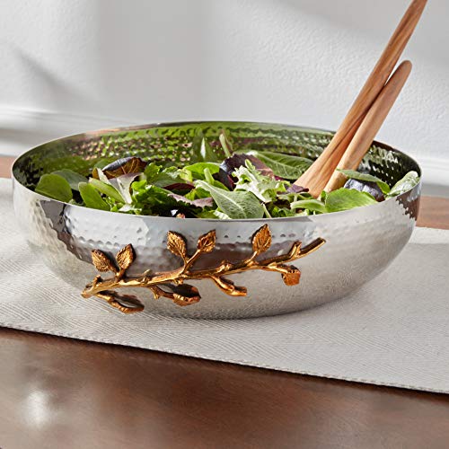 Golden Vine Hammered Salad Bowl, 12-Inch, Silver/Gold - EK CHIC HOME