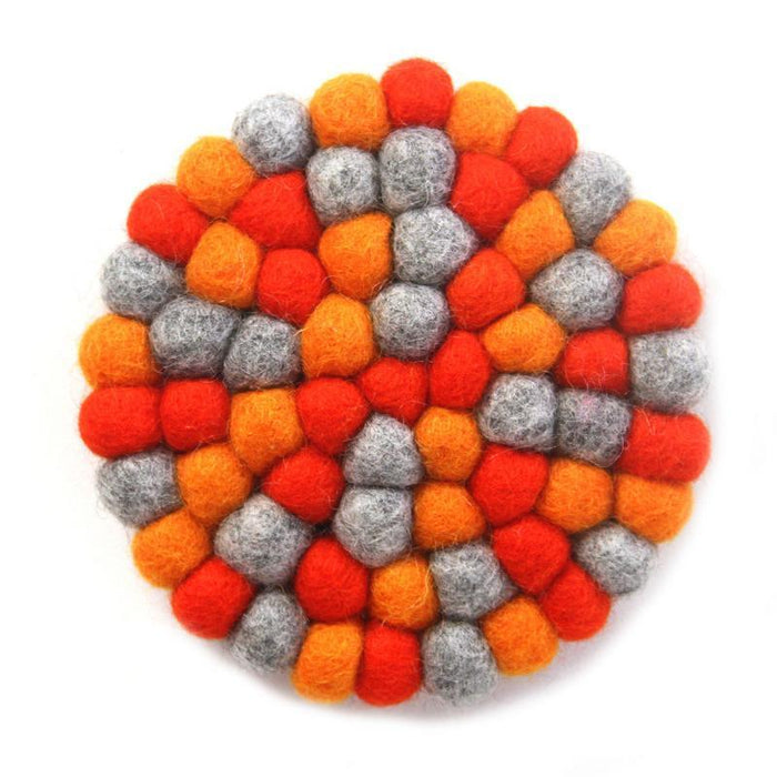 Hand Crafted Felt Ball Coasters from Nepal: 4-pack, Chakra Oranges - Global Groove (T) - TheHomeToGo