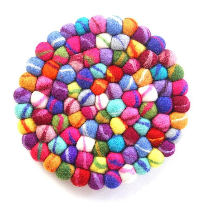 Hand Crafted Felt Ball Coasters from Nepal: 4-pack, Rainbow - Global Groove (T) - TheHomeToGo
