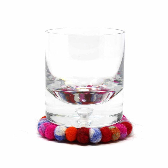 Hand Crafted Felt Ball Coasters from Nepal: 4-pack, Rainbow - Global Groove (T) - TheHomeToGo