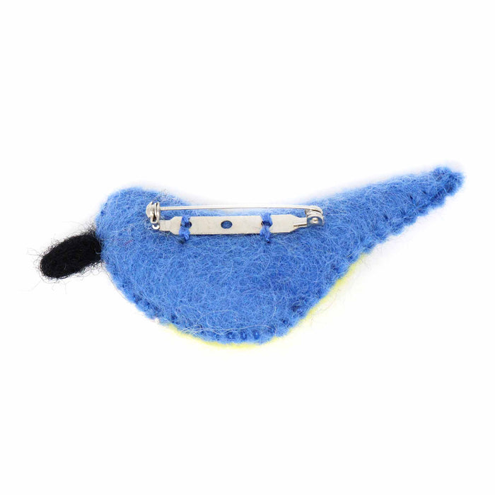 Hand Crafted Felt from Nepal: Bird Brooch, Blue and Yellow - Global Groove (J) - TheHomeToGo