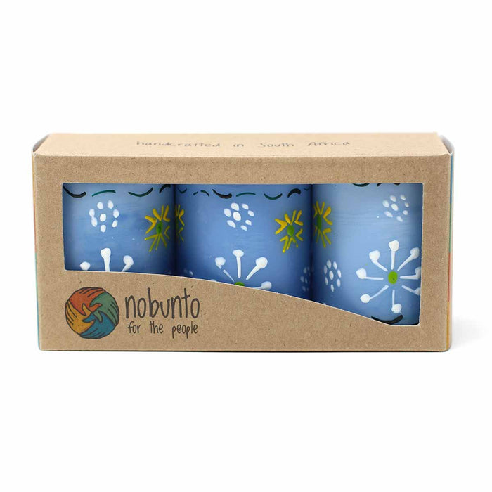Hand Painted Candles in Blue Masika Design (box of three) - Nobunto - TheHomeToGo