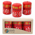 Hand Painted Candles in Red Masika Design (box of three) - Nobunto - TheHomeToGo