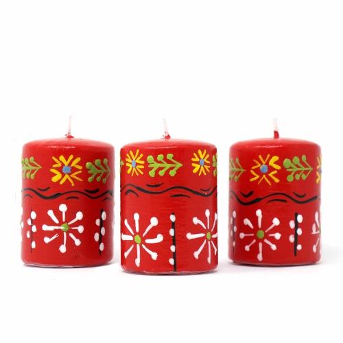 Hand Painted Candles in Red Masika Design (box of three) - Nobunto - TheHomeToGo