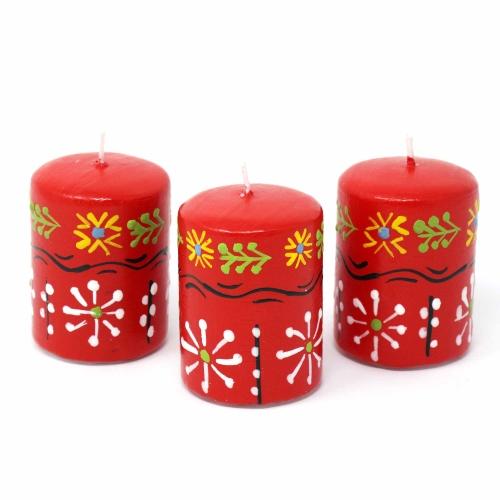 Hand Painted Candles in Red Masika Design (box of three) - Nobunto - TheHomeToGo