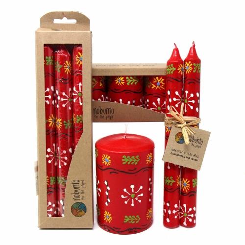 Hand Painted Candles in Red Masika Design (box of three) - Nobunto - TheHomeToGo