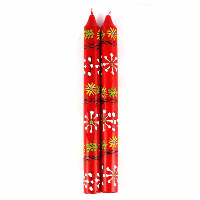 Hand Painted Candles in Red Masika Design (pair of tapers) - Nobunto - TheHomeToGo