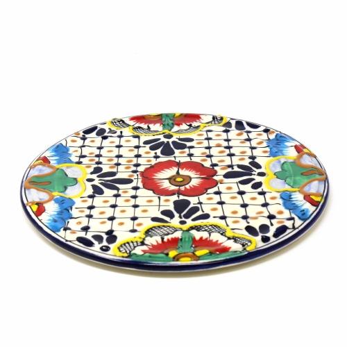 Handmade Pottery 8" Trivet or Wall Hanging, Dots & Flowers - Encantada - TheHomeToGo