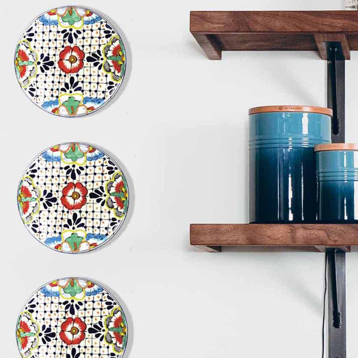 Handmade Pottery 8" Trivet or Wall Hanging, Dots & Flowers - Encantada - TheHomeToGo