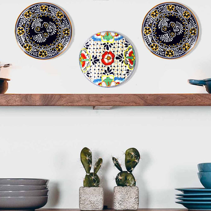 Handmade Pottery 8" Trivet or Wall Hanging, Dots & Flowers - Encantada - TheHomeToGo