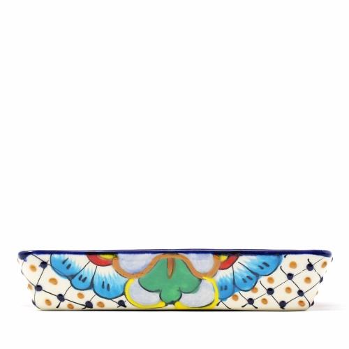 Handmade Pottery 9" Divided Platter, Dots & Flowers - Encantada - TheHomeToGo
