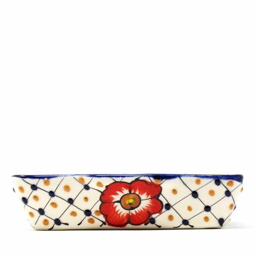 Handmade Pottery 9" Divided Platter, Dots & Flowers - Encantada - TheHomeToGo