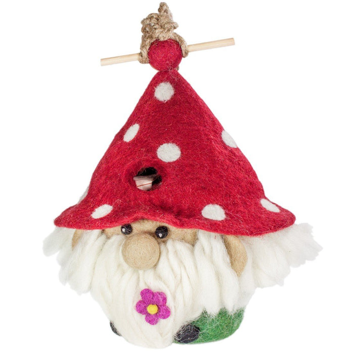 Handmade Wild Woolies Felt Garden Gnome Birdhouse (Nepal) - TheHomeToGo