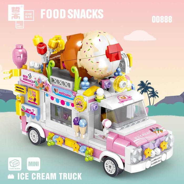 Ice Cream Truck (Over 500 Pieces) - Custom Building Blocks Mini Figures Compatible with Brick Building System