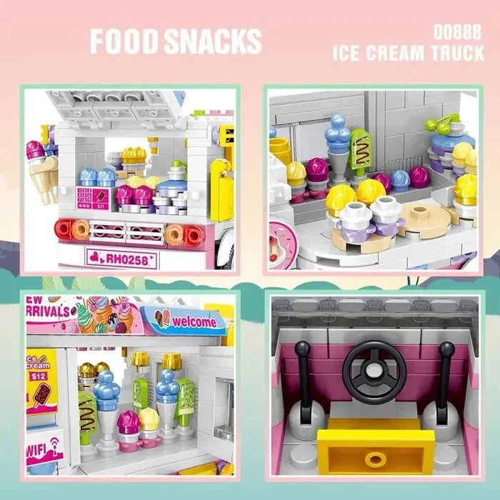Ice Cream Truck (Over 500 Pieces) - Custom Building Blocks Mini Figures Compatible with Brick Building System