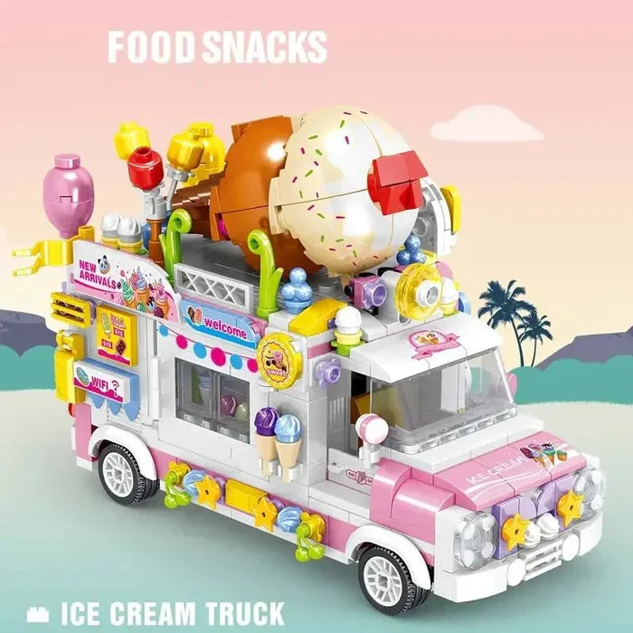 Ice Cream Truck (Over 500 Pieces) - Custom Building Blocks Mini Figures Compatible with Brick Building System