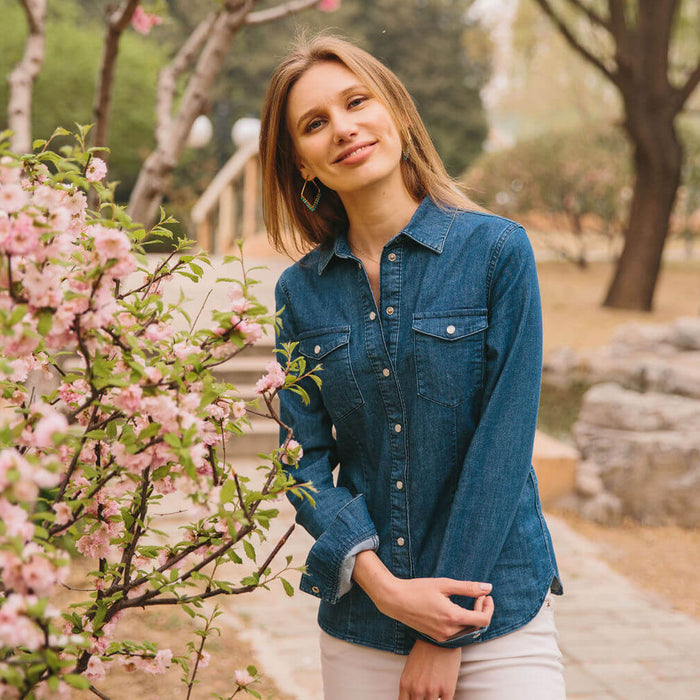 Kayla in Blue - Turquoise Howlite Diamond Hoop Earrings - Starfish Project - TheHomeToGo