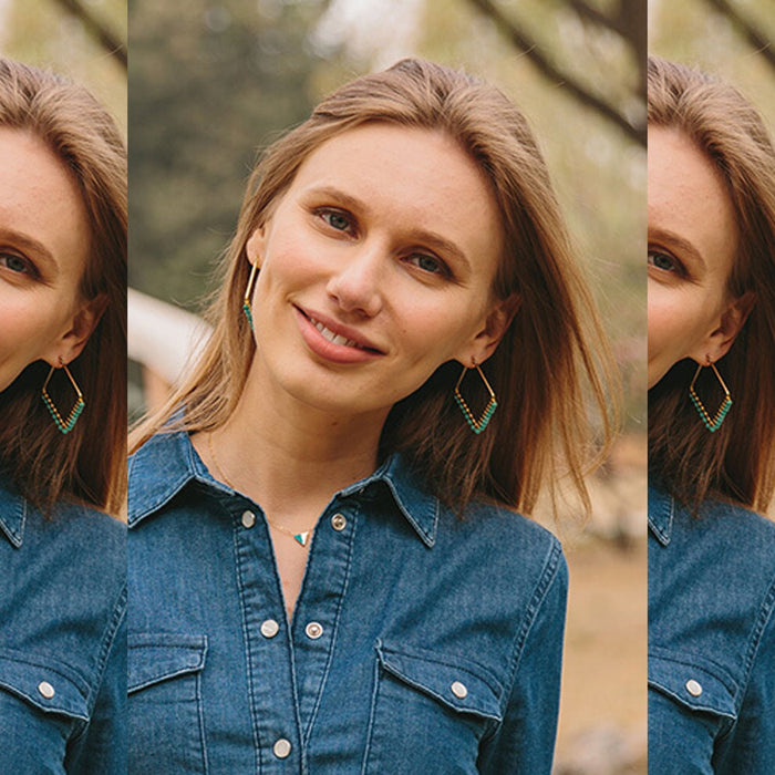 Kayla in Blue - Turquoise Howlite Diamond Hoop Earrings - Starfish Project - TheHomeToGo