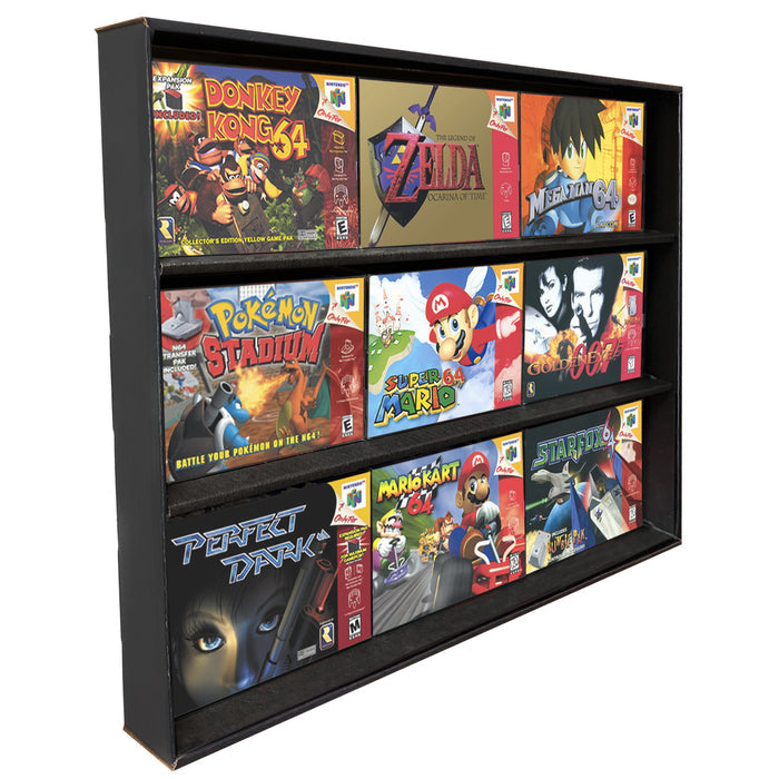 KUBBIE N64 (3 Row) - Display Case for Super Nintendo Games, Wall Mountable & Stackable Shelf (Cardboard)