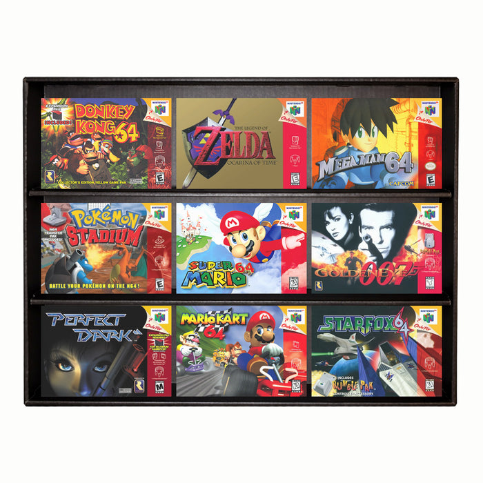 KUBBIE N64 (3 Row) - Display Case for Super Nintendo Games, Wall Mountable & Stackable Shelf (Cardboard)