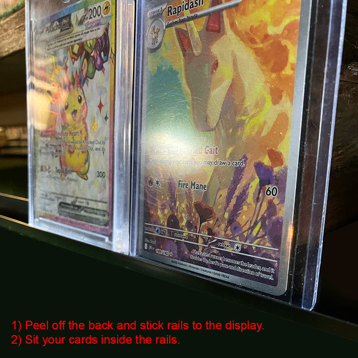 KUBBIE TCG BLACK (3 Row) - Display Case for Trading Cards, Wall Mountable & Stackable Shelf Cardboard - Fits Top Loaders, Magnetic Cases, Graded Cases - Beckett BGS, CGC, PSA - The most cost effective and ECO friendly solution for displaying your TCG collection whether it be Pokemon TCG, Magic the Gathering TCG, One Piece TCG, Yu-Gi-Oh! TCG, Lorcana, Union Arena, Sports Cards or Art Cards.