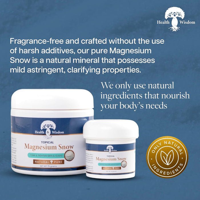 Magnesium Snow products displayed, featuring Magnesium Facial Mask for purifying and balancing skin.