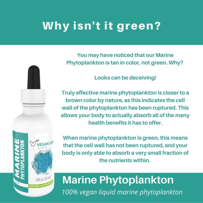 Marine Phytoplankton for Cellular Nutrition and Energy, 100% vegan liquid marine phytoplankton in a bottle.