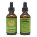 Meridium natural oxytocin support supplement bottle with detailed supplement facts label.