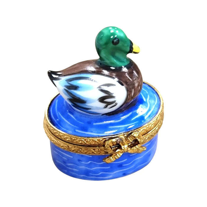 Mini Greenhead Duck Limoges box, hand-painted porcelain made in France