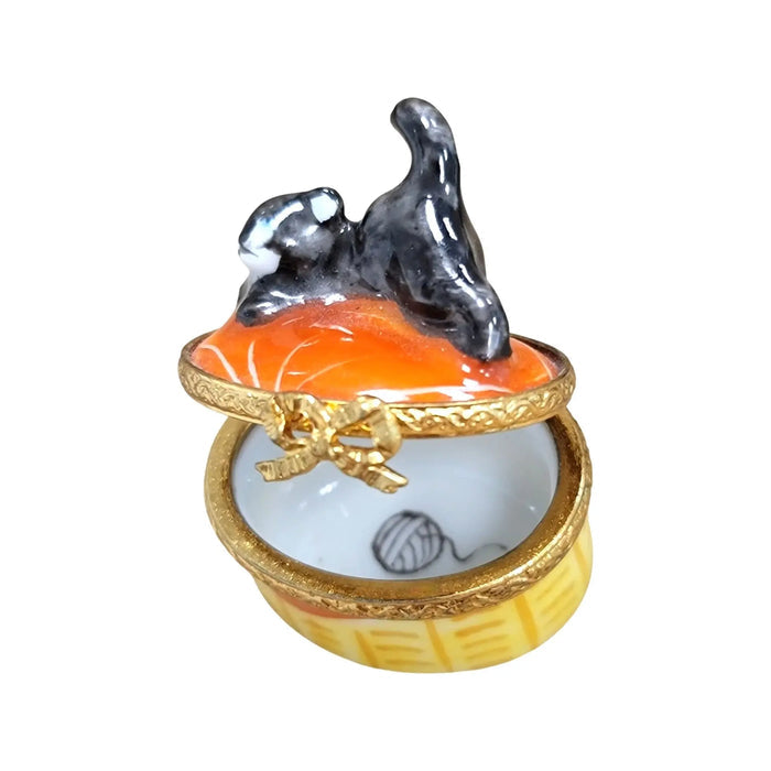Miniature Black Cat Limoges box shown from another angle