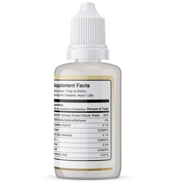 Bioavailable Liquid MSM Drops in a dropper bottle displaying supplement facts and ingredients.