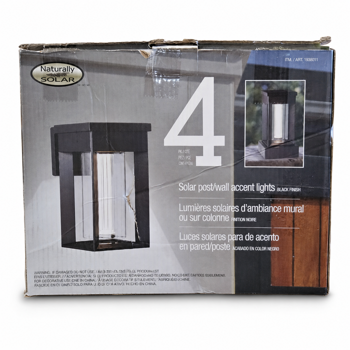 Naturally Solar post and wall accent lights, black finish, four-pack retail carton