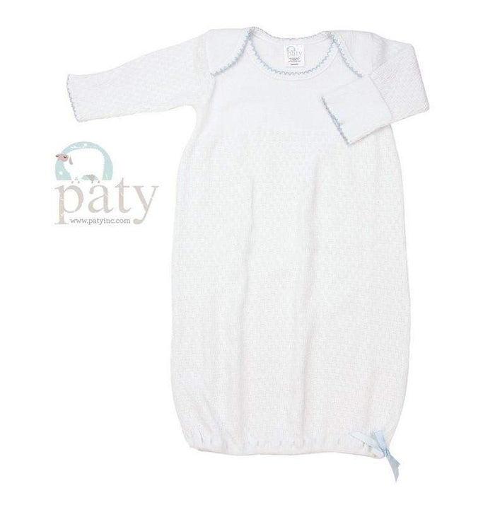 Paty Clothing - Infant Paty Lap/Shoulder Gown for Newborn - White with Blue Trim