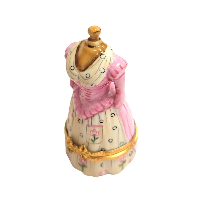 Pink Antique Dress porcelain box from Limoges, alternate view