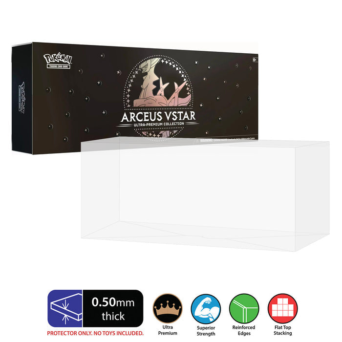 POKEMON TCG Arceus VSTAR Ultra Premium Collection Box Protectors (50mm thick) 5h x 14w x 2.25d on The Pop Protector Guide App by Display Geek