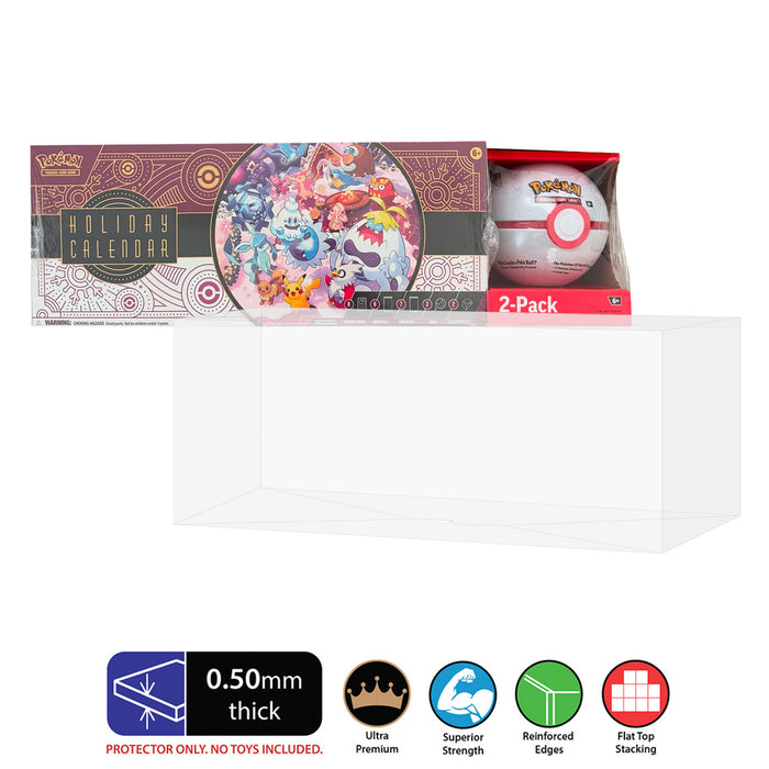 POKEMON TCG Holiday Advent Calendar & Poke Ball 2 Pack Costco Bundle Box Protectors (0.50mm thick)