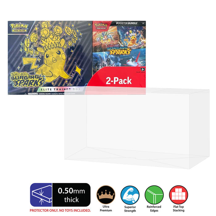POKEMON TCG Surging Sparks ETB & Booster 2 Pack Costco Bundle Box Protectors (0.50mm thick)