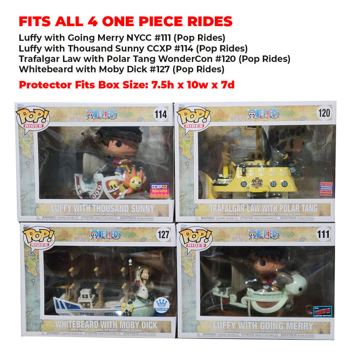 Pop protector for One Piece Funko Pop Rides - 0.60mm Thick UV Resistant Funko Pop Shield Protectors - The Best Quality Ultra Premium, Superior Strength, High Ultraviolet Protection, Scratch Resistant Coating, Reinforced Edges, Flat Top Stacking