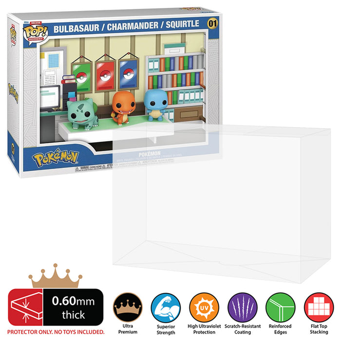 pop moment deluxe pokemon bulbasaur charmander squirtle 01 best funko pop protectors thick strong uv scratch flat top stack vinyl display geek plastic shield vaulted eco armor fits collect protect display case kollector protector