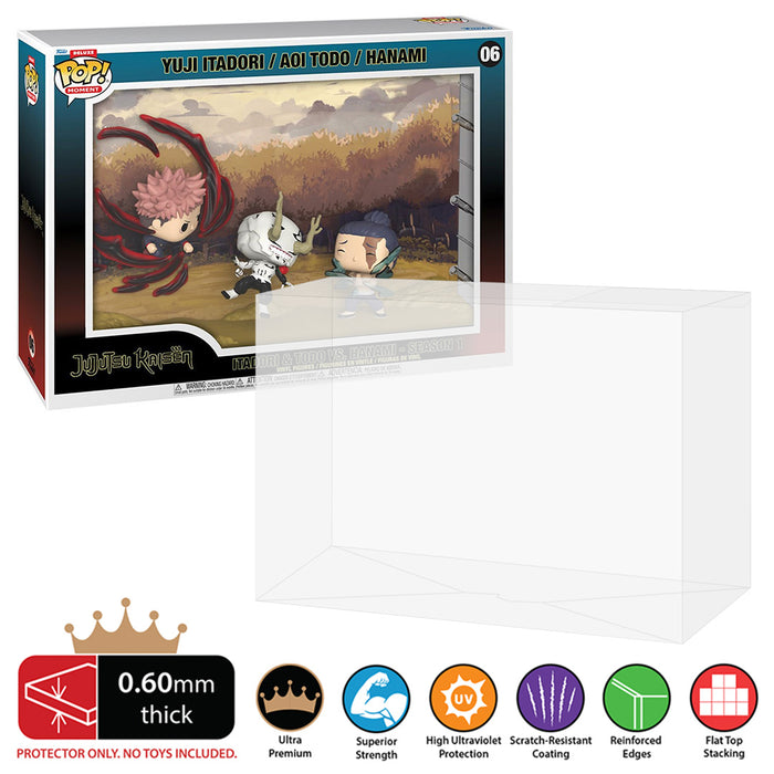 pop moment deluxe Jujutsu Kaisen Season 1 Itadori & Todo vs Hanami best funko pop protectors thick strong uv scratch flat top stack vinyl display geek plastic shield vaulted eco armor fits collect protect display case kollector protector