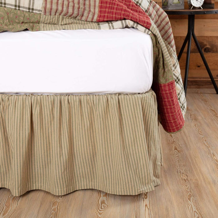 Prairie Winds Green Ticking Stripe King Bed Skirt 78x80x16 - The Village Country Store