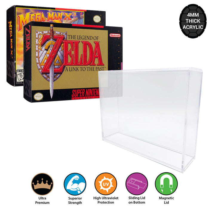 Acrylic Case for SNES, N64, ATARI JAGUAR Video Game Box 4mm thick, UV & Slide Bottom 5h x 7w x 1.25d on The Pop Protector Guide by Display Geek