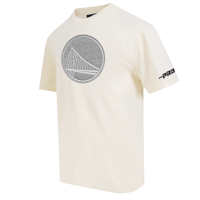 Eggshell-colored Pro Standard Golden State Warriors tee featuring classic reverse French Terry fabric and team branding