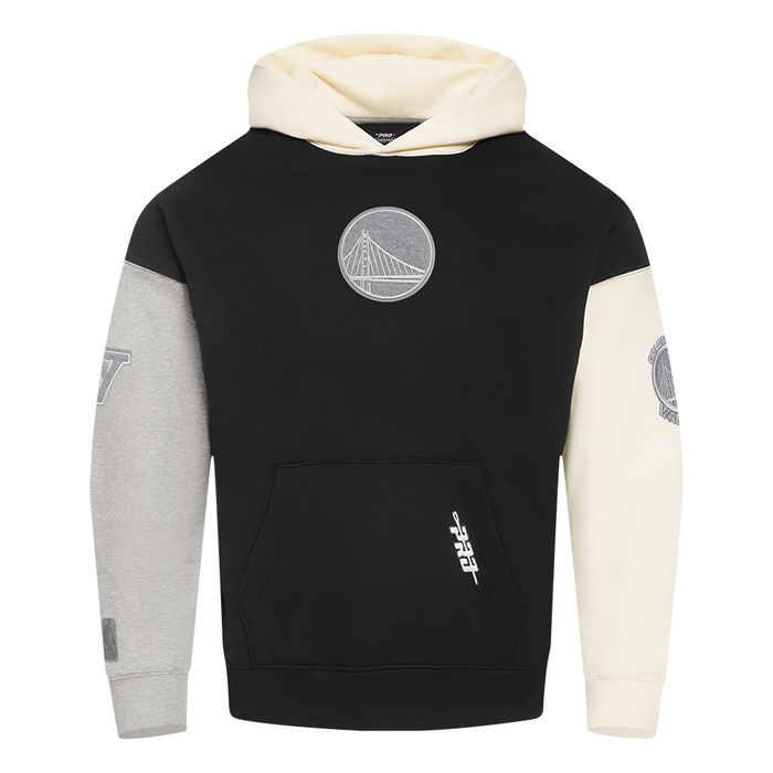 Pro Standard Golden State Warriors reverse hoodie in black, grey, and eggshell colors featuring team logo
