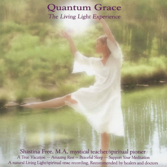 Quantum Grace Recording cover featuring a serene dancer, promoting Subtle Energy Field Optimization for relaxation and meditation.