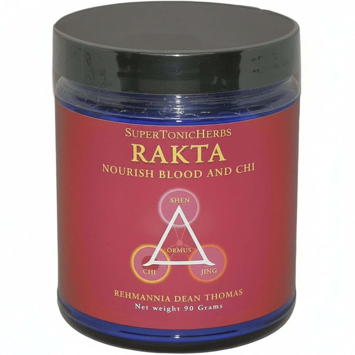 Rakta - TCM Herbs for Blood and Energy in a premium herbal supplement jar.