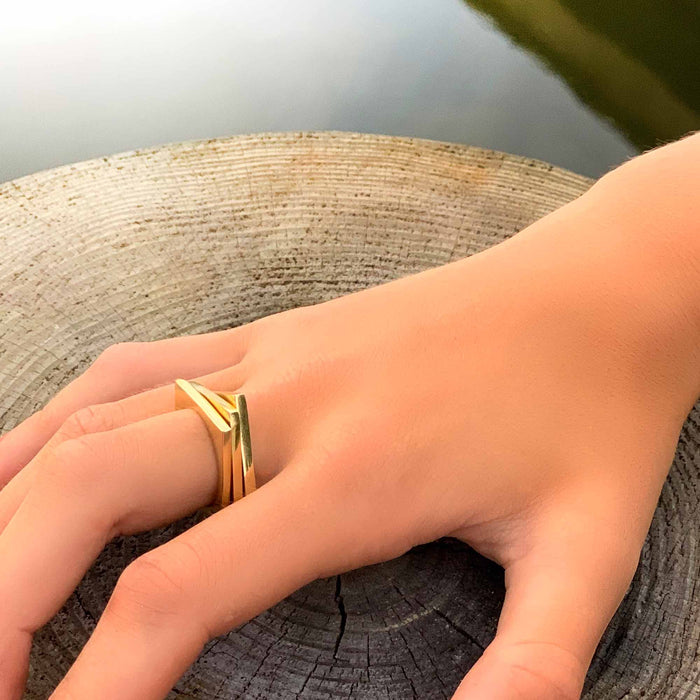 Rings: Brass Squares, Set of 3 - Size 6 - TheHomeToGo