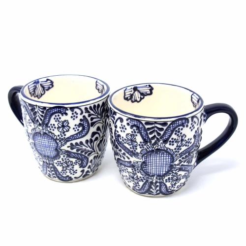 Rounded Mugs - Blue Flowers Pattern, Set of Two - Encantada - TheHomeToGo