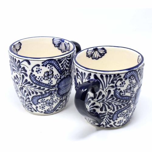 Rounded Mugs - Blue Flowers Pattern, Set of Two - Encantada - TheHomeToGo